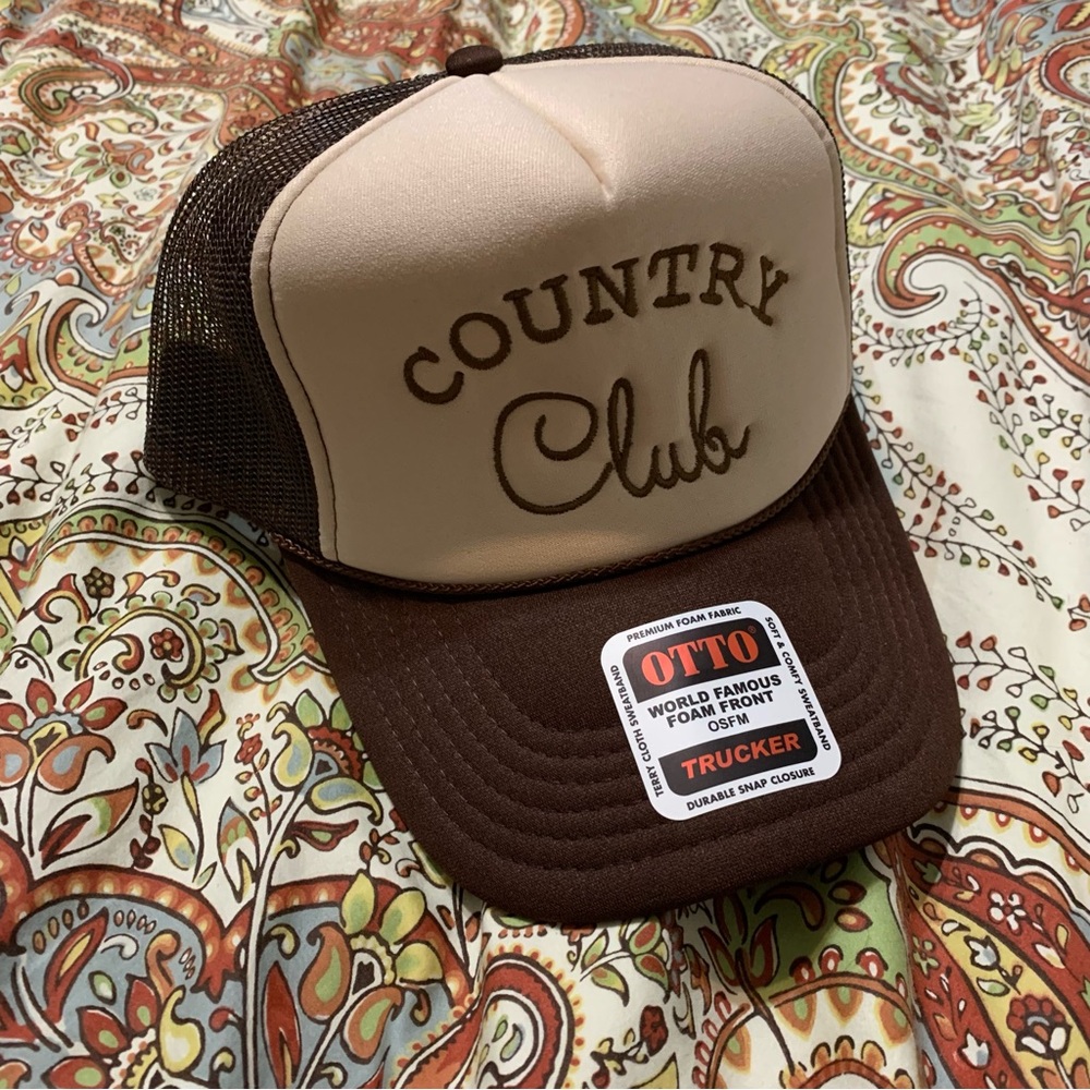 Country Club Trucker Hat Otto SnapBack Cap NEW with Tag Tan Brown (retail $39)